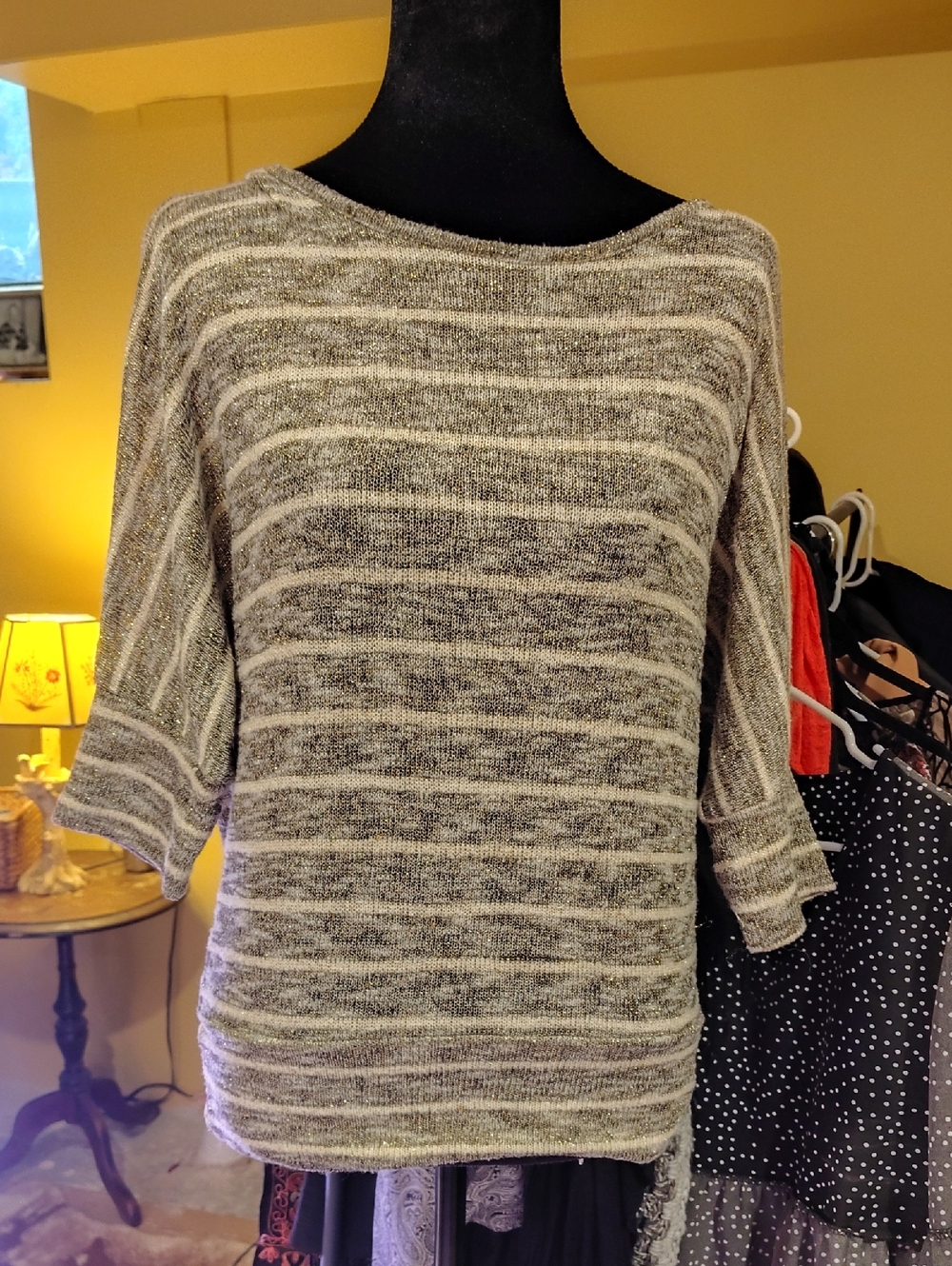 Women’s Striped Boatneck Sweater - Gray and Cream